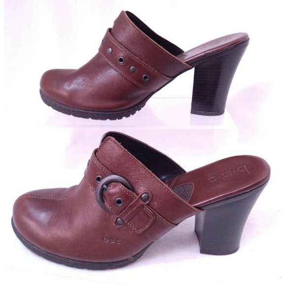 Born BOC Brown Leather Buckle Slip On Mules Heels Size 10 US - Picture 4 of 11